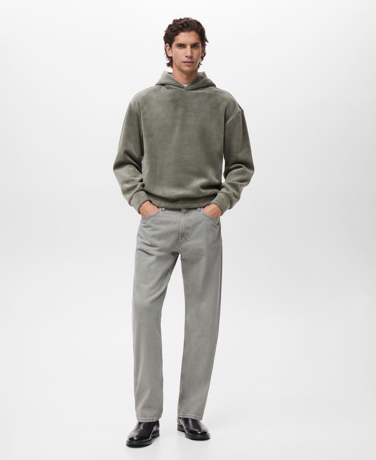 Mango Men's Corduroy Hooded Sweatshirt