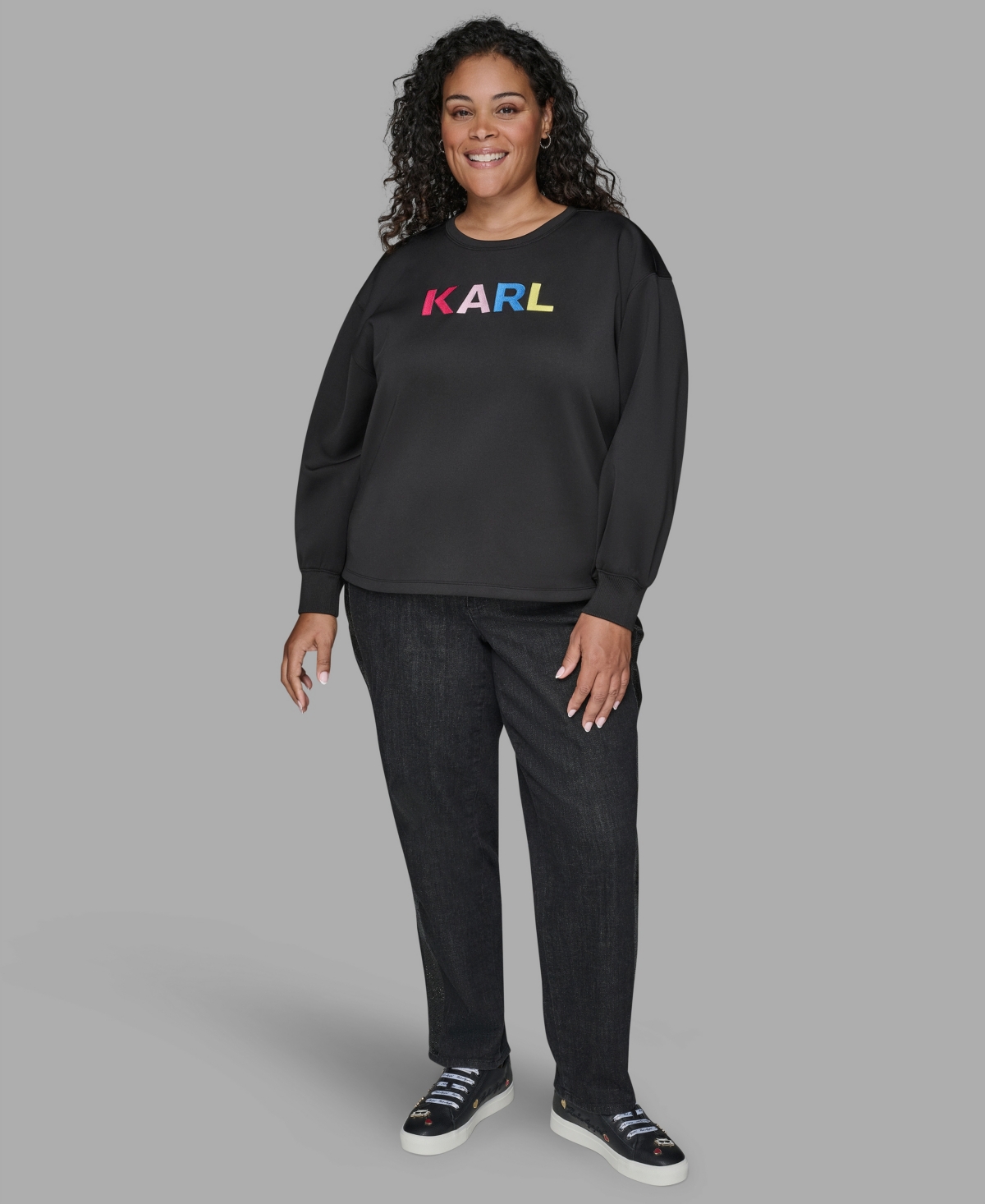 Karl Lagerfeld Plus Size Embroidery Pull-on Top In Multi