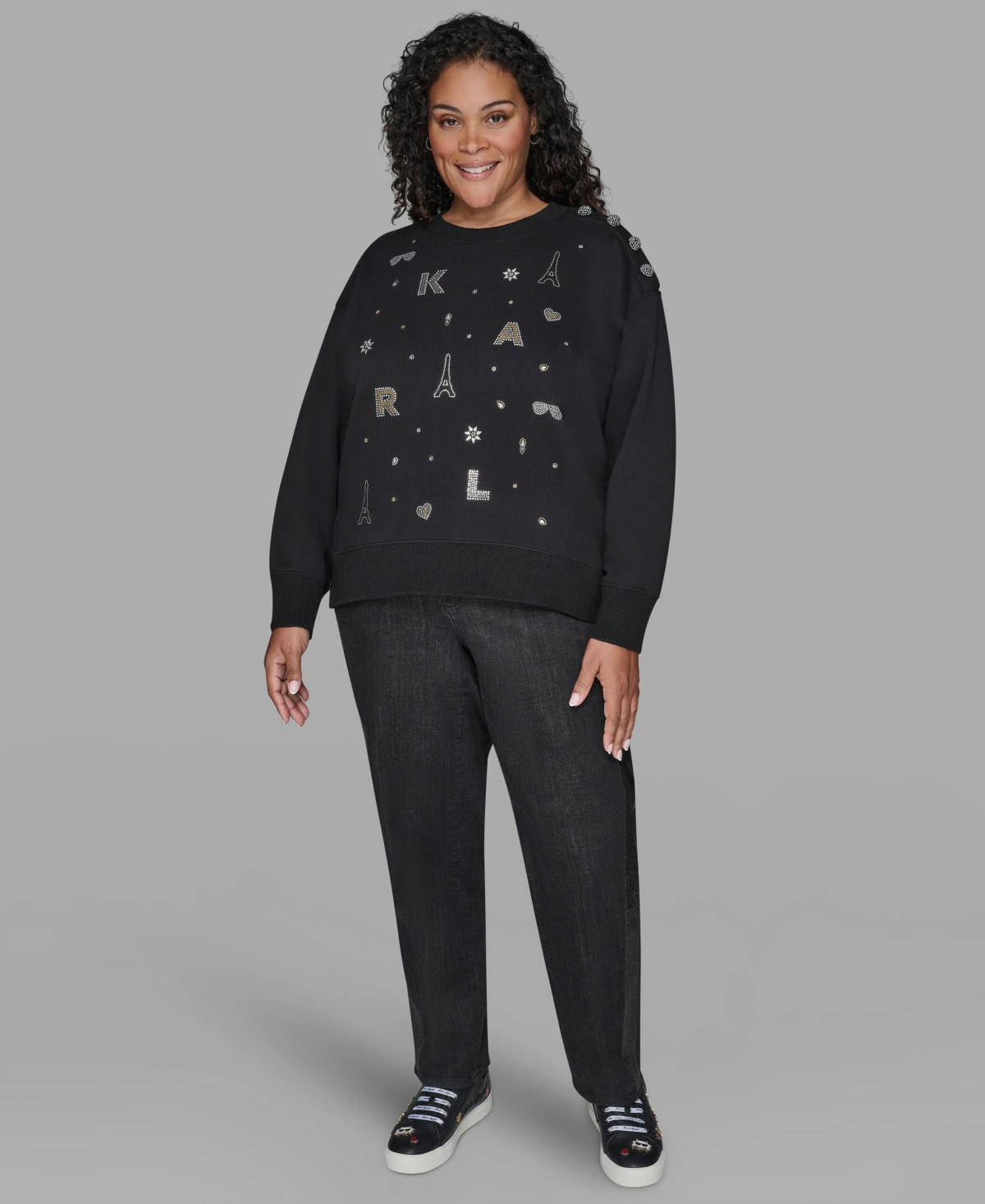 Karl Lagerfeld Plus Size Knit Long-sleeve Sweater In Multi
