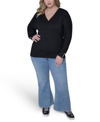 Women's Plus Size V-Neck Long-Sleeve Sweater