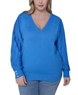 Women's Plus Size V-Neck Long-Sleeve Sweater