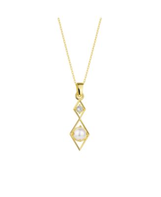 Sterling Rhombus 3D Pearl Necklace