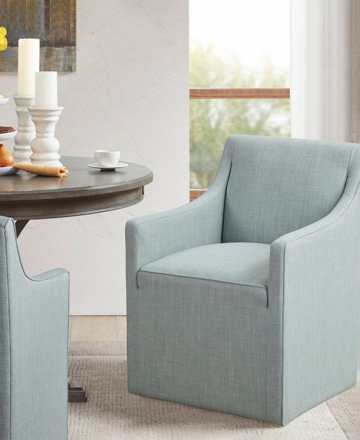 Madison Park Charlotte 24.5"W Skirted Dining Arm Chair with Casters