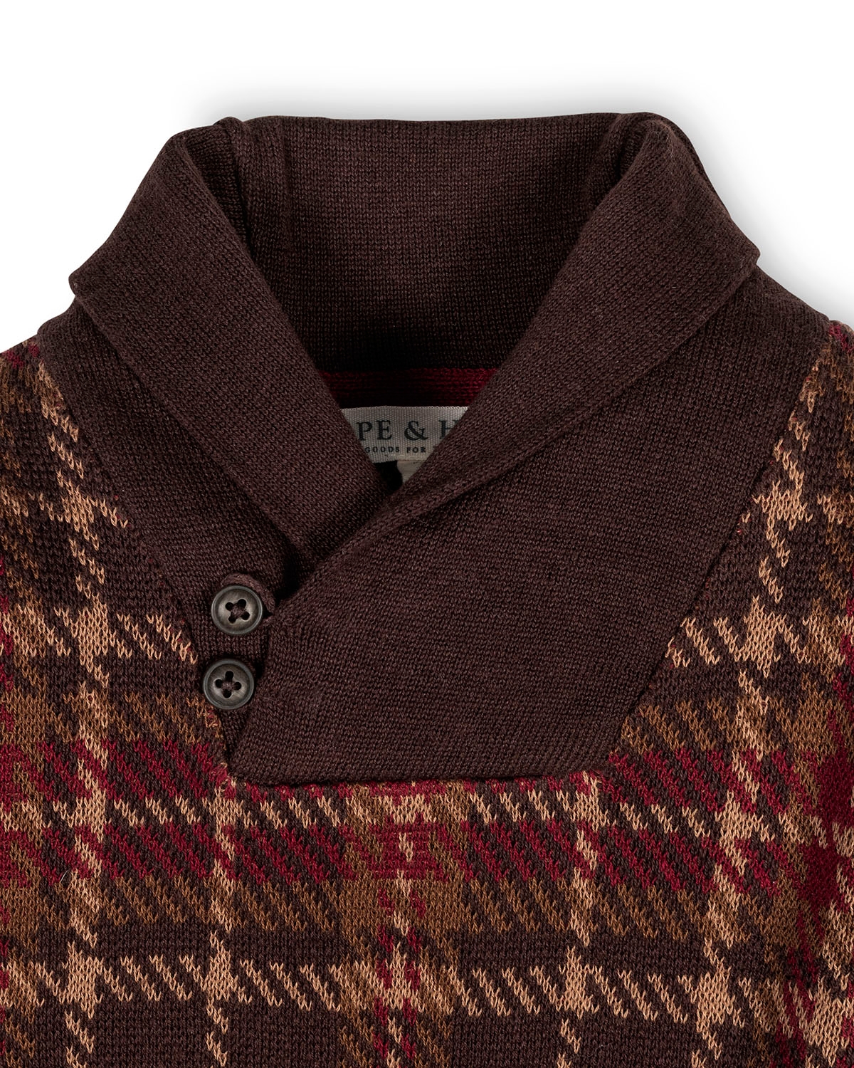Hope & Henry Toddler Boys Organic Long Sleeve Intarsia Shawl Collar Sweater with Elbow Patches