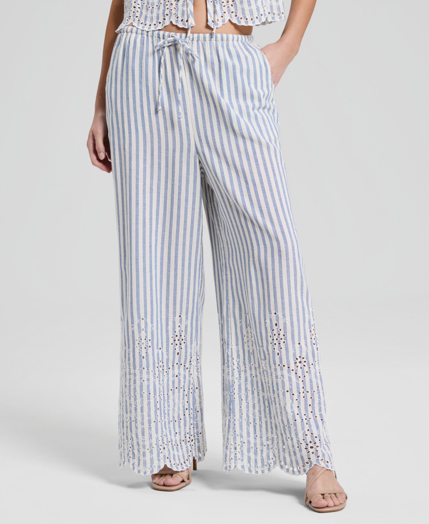 Petite Linen-Blend Wide Leg Drawstring Pant