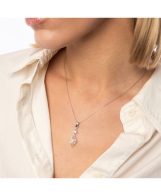 Sterling Silver Rhombus 3D Pearl Necklace
