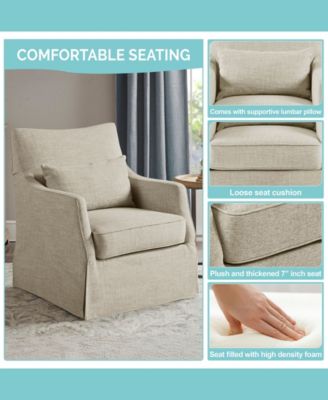 London 28"W Upholstered Skirted Swivel Armchair with Lumbar Pillow