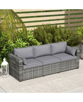 3-Seat Wicker Sofa w/ Side Trays, Outdoor Patio Couch, Mixed