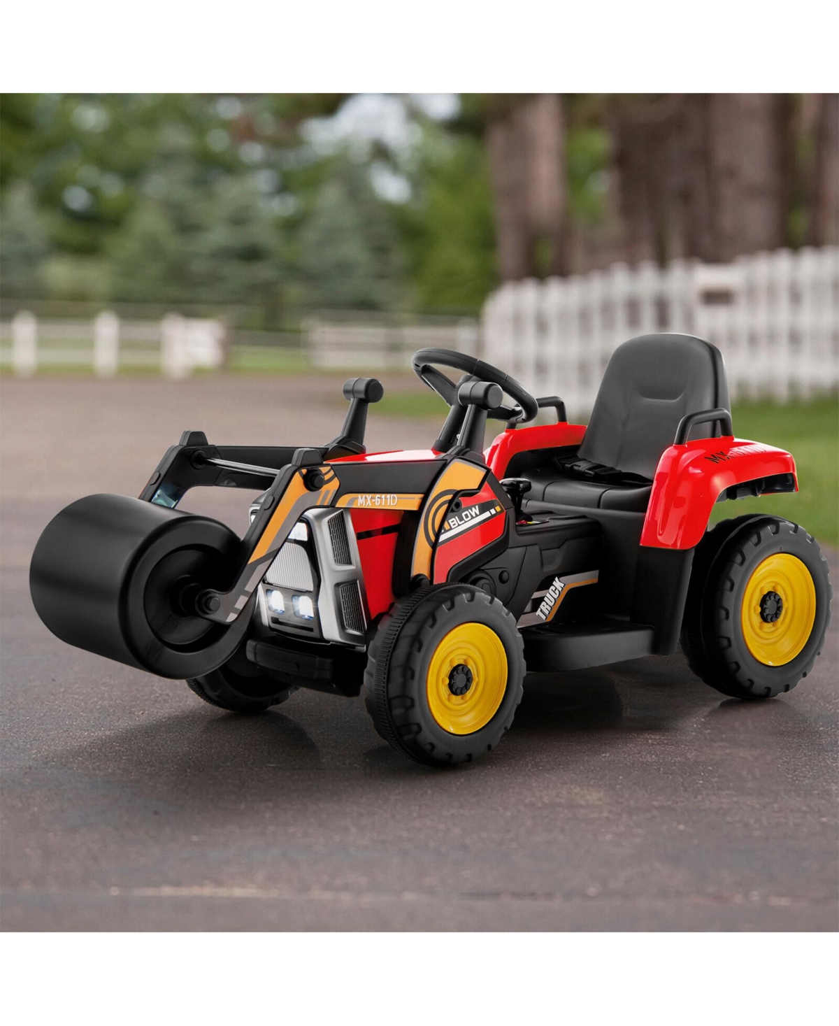 Sugift 12V Kids Ride on Road Roller with 2.4G Remote Control-Red