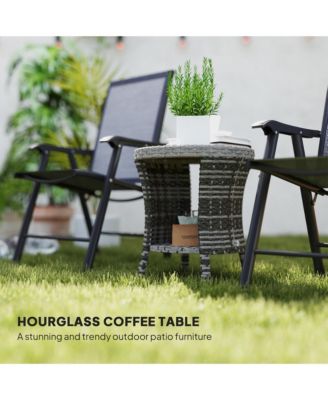 18" Wicker Table, 2-Tier Outdoor Side Table, Mixed