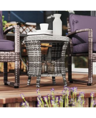 18" Wicker Table, 2-Tier Outdoor Side Table, Mixed