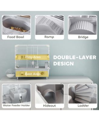 2-Tier Hamster Cage, Hamster Habitat with Accessories,