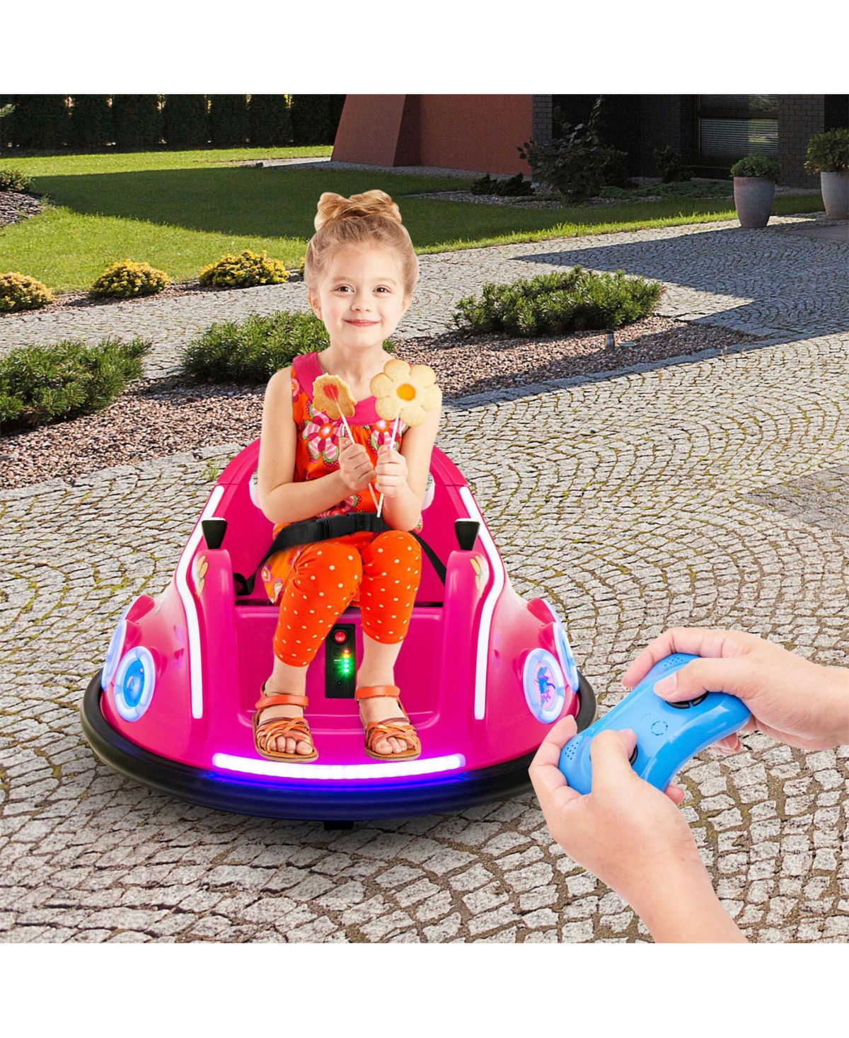 Sugift 12V Electric Ride On Car with Remote Control and Flashing Led Lights-Pink