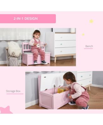 2-in-1 Wooden Toy Box Kids Seat Bench Storage Chest w/ Pneumatic Rod