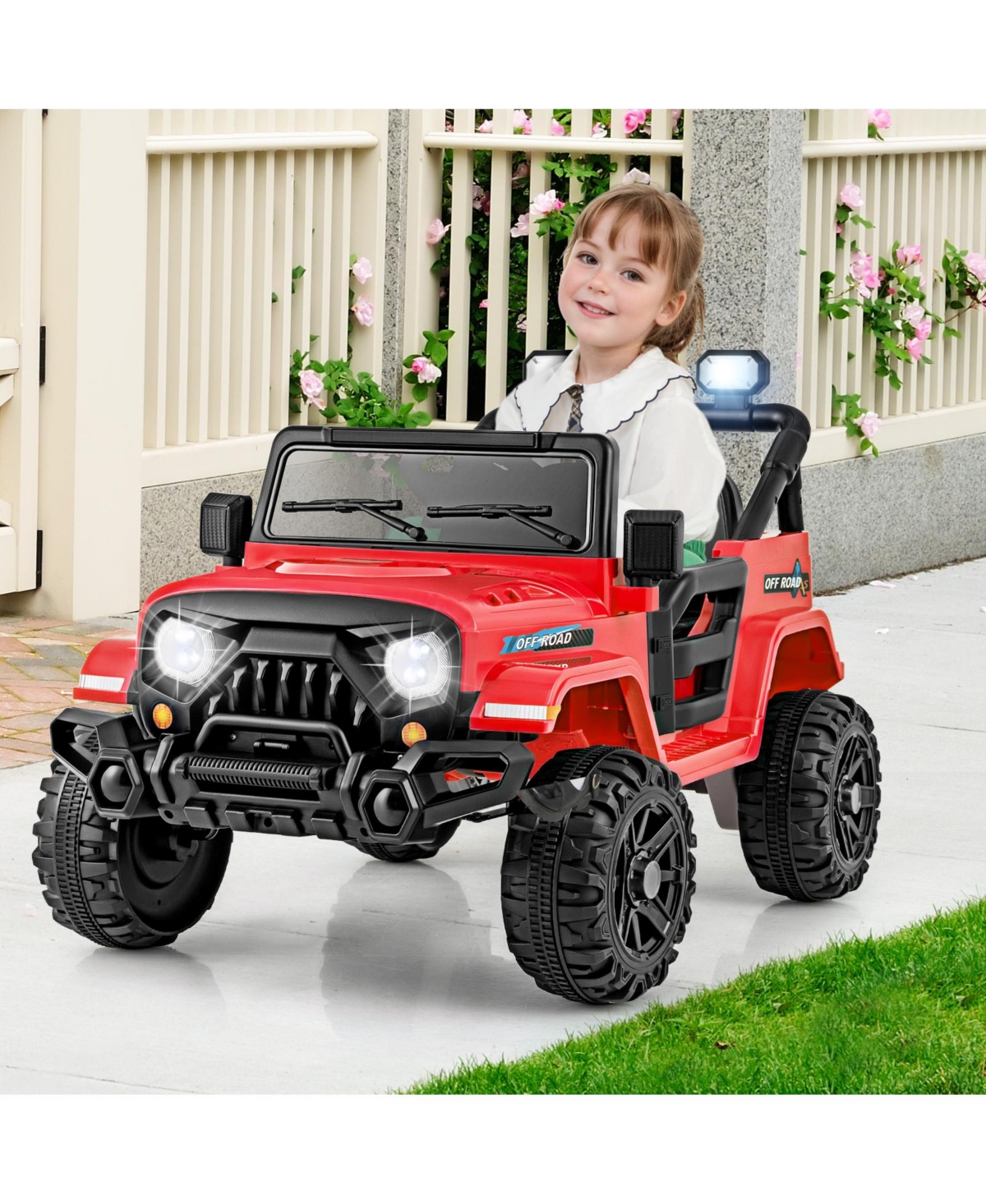 Sugift 12V Kids Ride on Truck Car with Remote Control Threaded Wheels and 3 Speeds