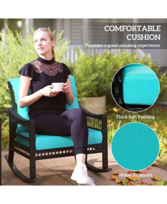 3 Pieces Rat Rocking Chair Set, Outdoor Rocker Chair,