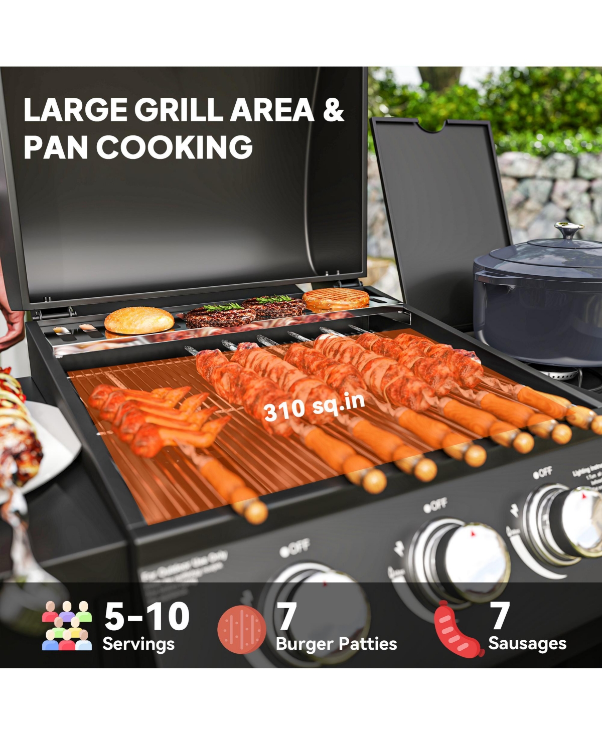 Outsunny 3 Burner Gas Grill with Side Burner and Shelves, Propane Bbq Grill