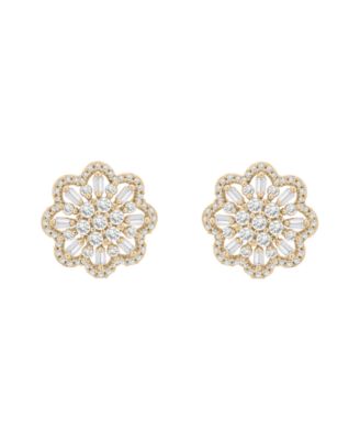 Diamond Round & Baguette Flower Stud Earrings (1 ct. t.w.) in 14k White Gold or 14k Yellow Gold