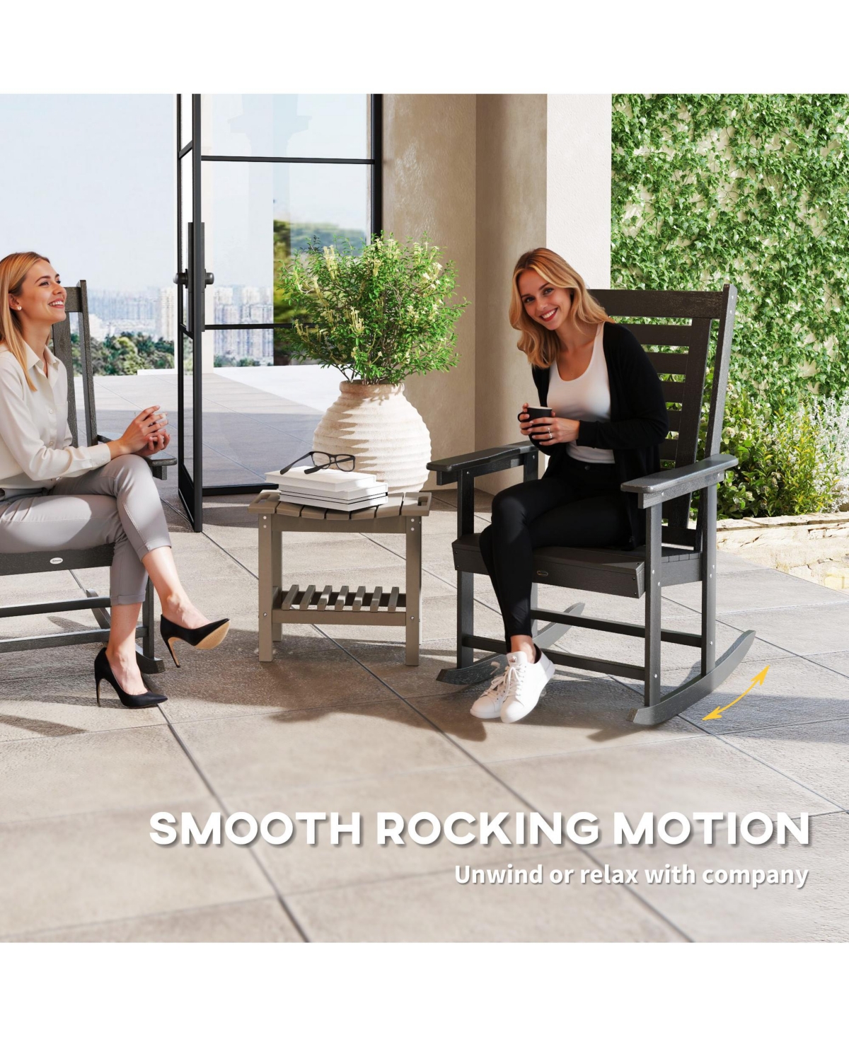 Outsunny 2 Outdoor Rocking Chairs, Hdpe High Back Patio Rockers