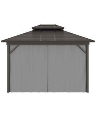 10' x 12' Metal Roof Hardtop Gazebo w/ Curtains & Netting,