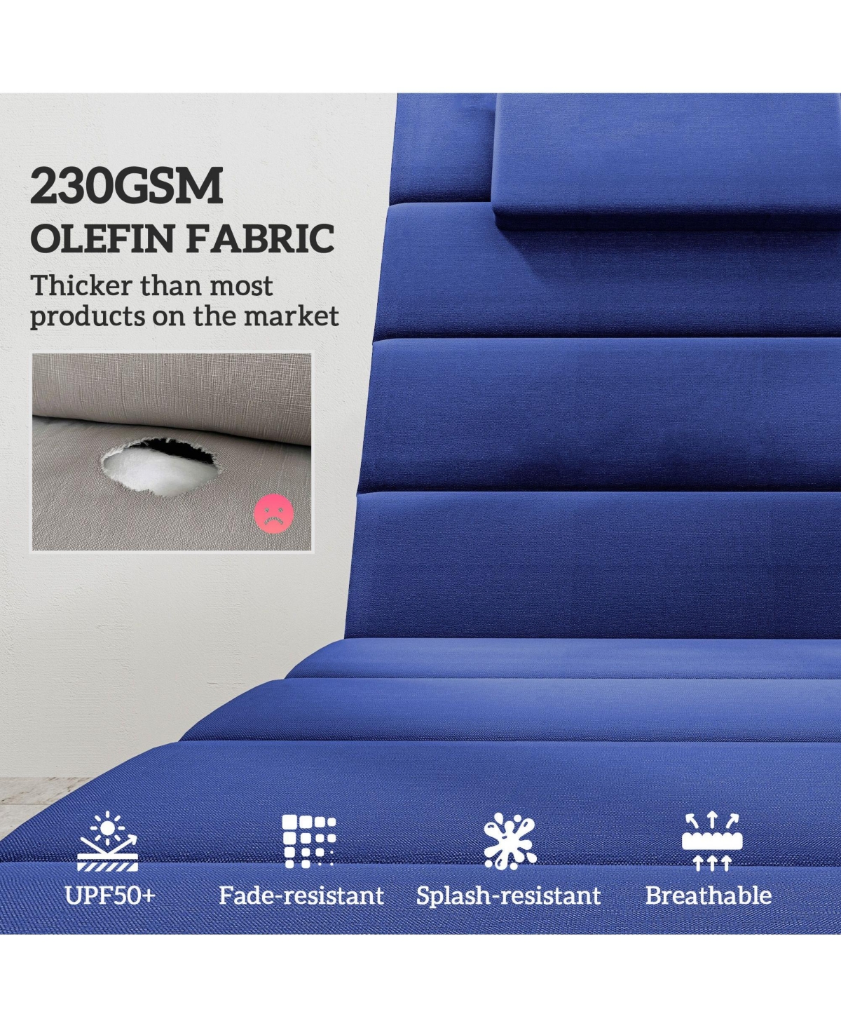 Outsunny 2pcs Olefin Chaise Lounge Chair Cushion, 80" x 26", Dark