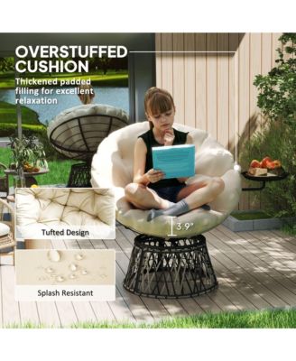 Outdoor Swivel Chair with Side Tray, Overstuffed Papasan Chair