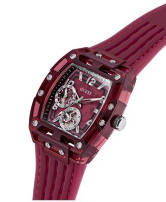 Men's Burgandy Silicone Multi-Function Watch, 42mm