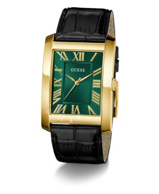 Men's Gold-Tone Black Leather Analog Watch, 34mm