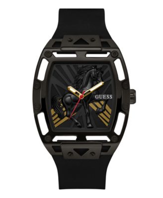 Men's Black Silicone Analog Watch, 44mm