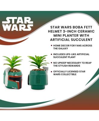 Star Wars Boba Fett Helmet 3-Inch Ceramic Mini Planter with Artificial Succulent