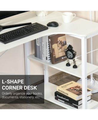 L-Shaped Computer Desk with 2 Side Shelves and Steel Frame