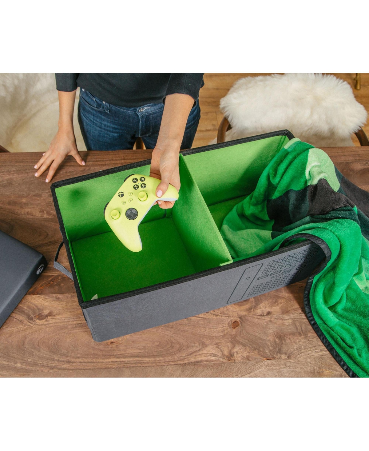 Xbox Series X Logo Collapsible Storage Bin Chest with Lid | Fabric Basket Container with Handles, Cubby Cube Closet Organizer | Video Game Gifts And C