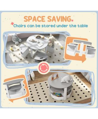 5 Piece Kids Table and Chairs Set with Storage for Activities, Gray