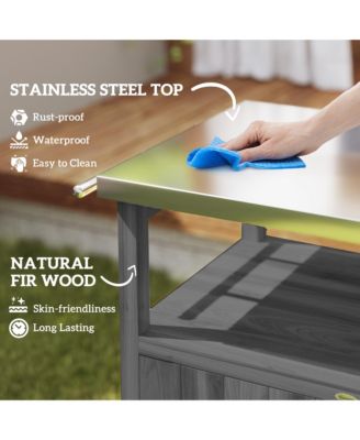 Grill Cart, Kitchen Island with Stainless Steel Top, Dark