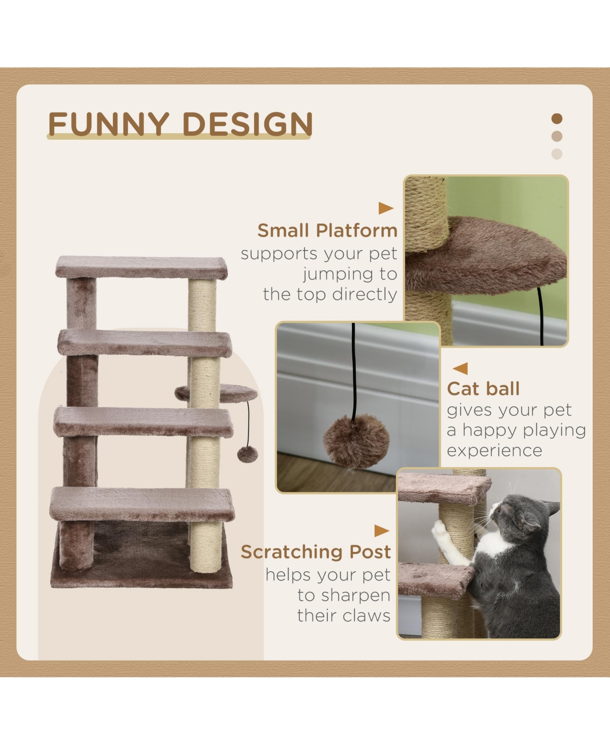 PawHut 4 Levels Cat Steps with Scratching Posts for High Bed, Sofa,