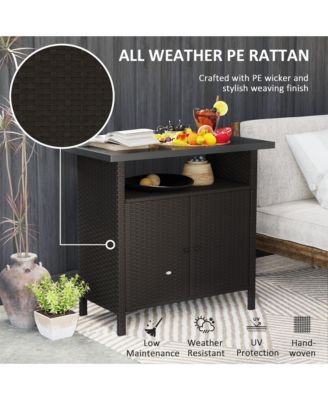 Wicker Storage Cabinet, Outdoor Buffet Cabinet, Dark