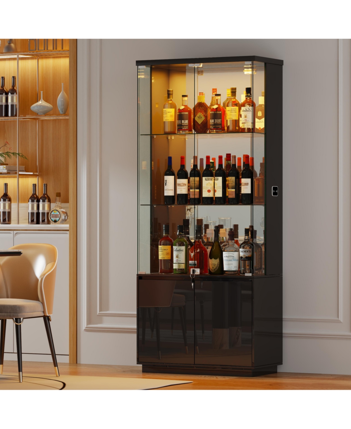 Vlsrka Wine Bar Storage Cabinet with Led Lights