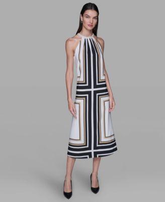 KARL LAGERFELD PARIS - Women's Halter Neck Printed Midi Dress