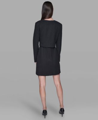 Women's Long-Sleeve Knit Dress with Tweed Jacket