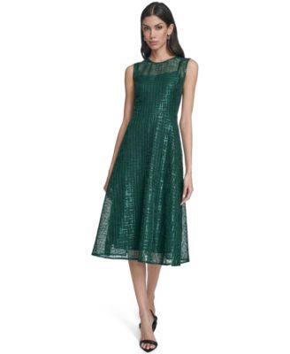 Calvin Klein - Women's Sequin Detail Crewneck Fit and Flare Dress