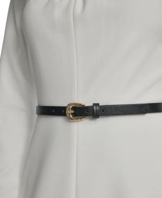 Women's Belted Bell Sleeve Crew Neck Dress