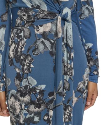 Women's Printed Surplice V-Neck Midi Dress
