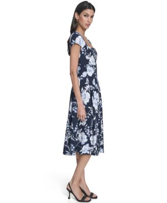 Women's Floral Print Square Neck Dress