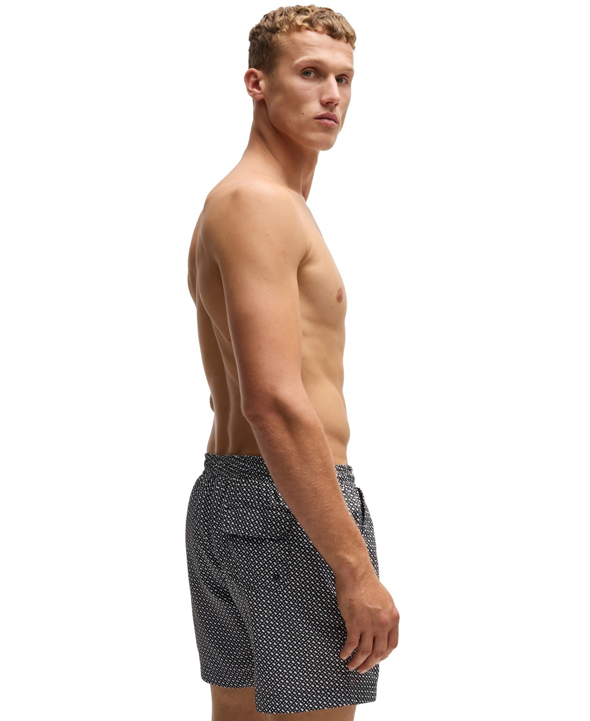 Hugo Boss Boss By  Men's Monogram-print Swim Shorts In Gray