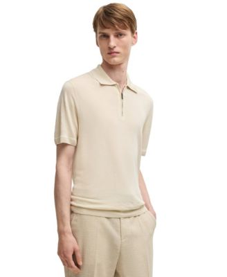 Men's Zip Placket Linen-Blend Knit Sweater