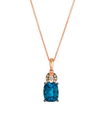 London Blue Topaz (2.25 ct. t.w.), Vanilla and Chocolate Diamonds Pendant Necklace (0.12 ct. t.w.) in 14k Strawberry Gold