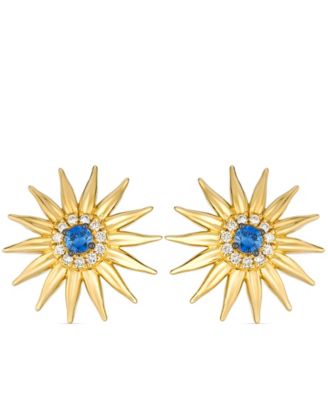 Nude Diamond (0.11 ct. t.w.) and Sapphires (0.17 ct. t.w.) Stud Earrings in 14k Honey Gold