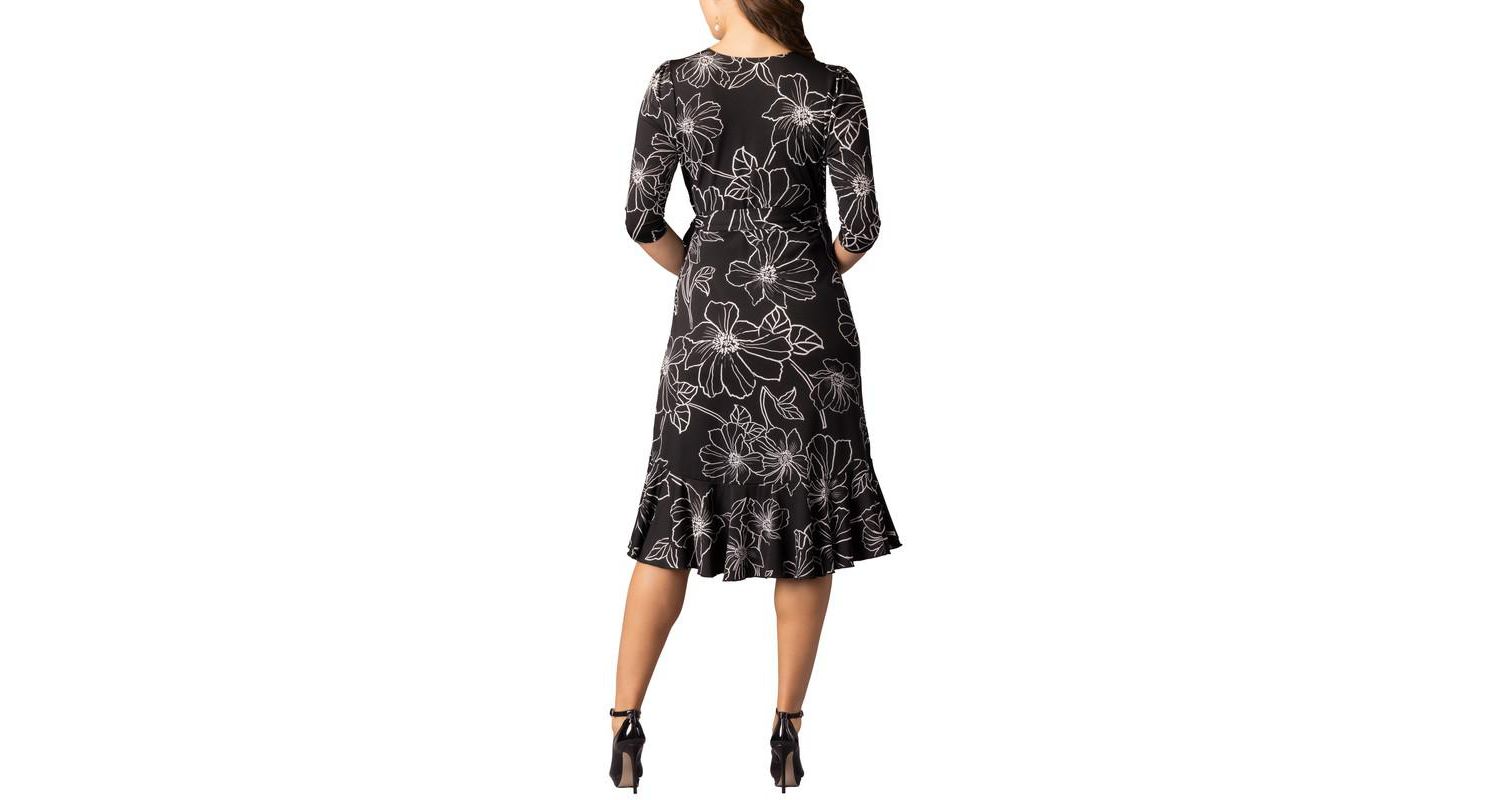 Women's Flirty Flounce Midi Wrap Dress with 3/4 Sleeves