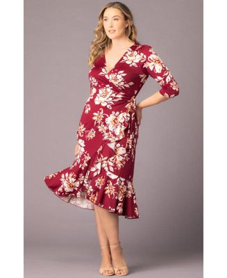 Plus Size Flirty Flounce 3/4-Sleeve Midi Wrap Dress