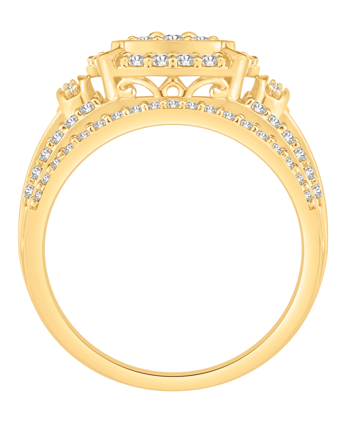 Macy's Diamond Multirow Cluster Ring (1 ct. t.w.) in 14k Yellow Gold
